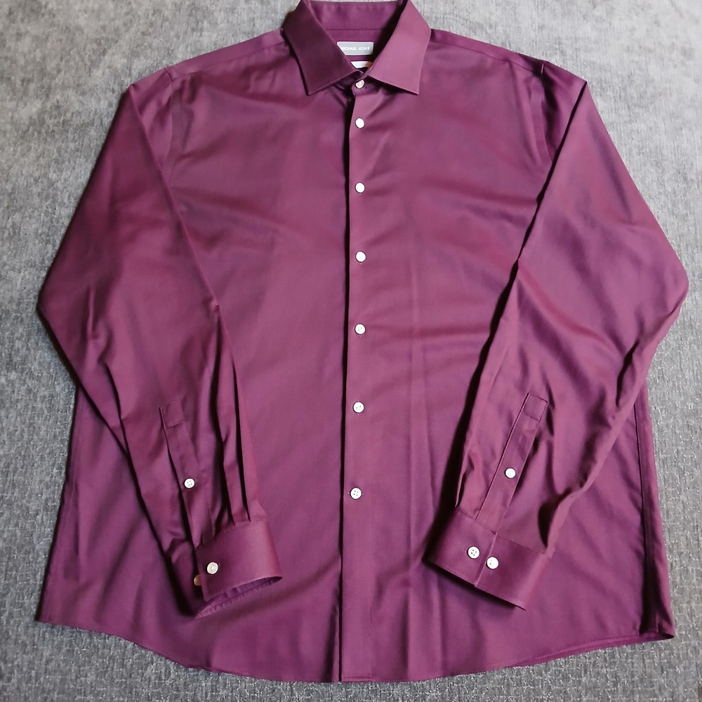 Michael Kors Mens Airsoft Stretch Non Iron Dress Shirt Burgundy XL 17.5 36/37